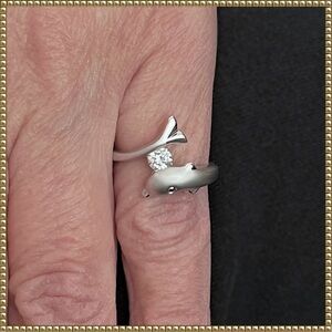 Stainless Steel Silver Dolphin Cubic Zirconia Ring Size 6